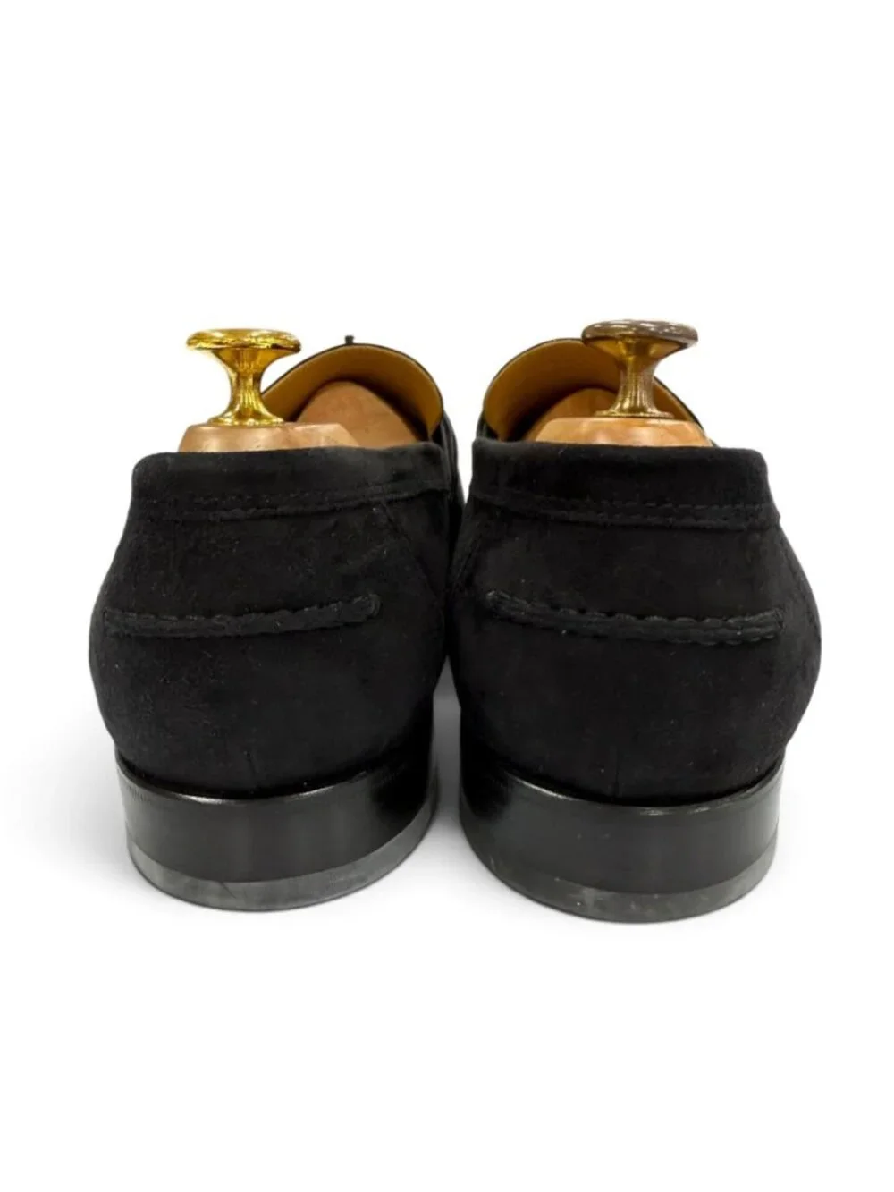 Hermes Suede Leather Kelly Buckle Chip Shoes Loafers Black Business